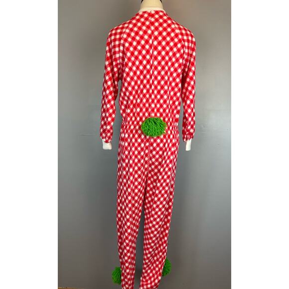 Vintage 1970s Homemade Clown Costume Red White Checked Green Pom Pom Small - Picture 6 of 10